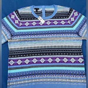 New Talbots Multicolor Fair Isle Knit Sweater in Purple & Blue